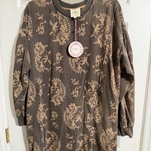Umgee Charcoal and Beige Floral Cardigan